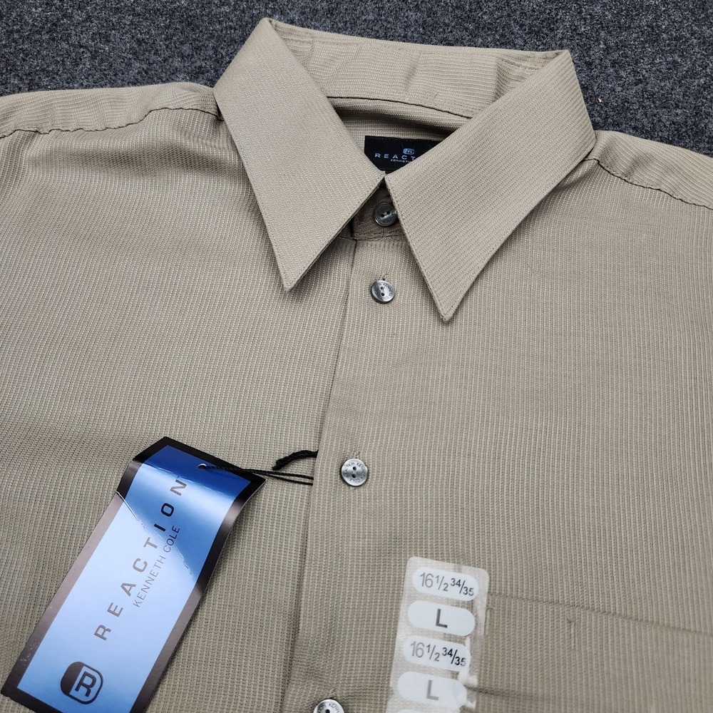 Kenneth Cole Reactions Mens Large‎ 16.5 Tan Polyester Blend Button Up Shirt
